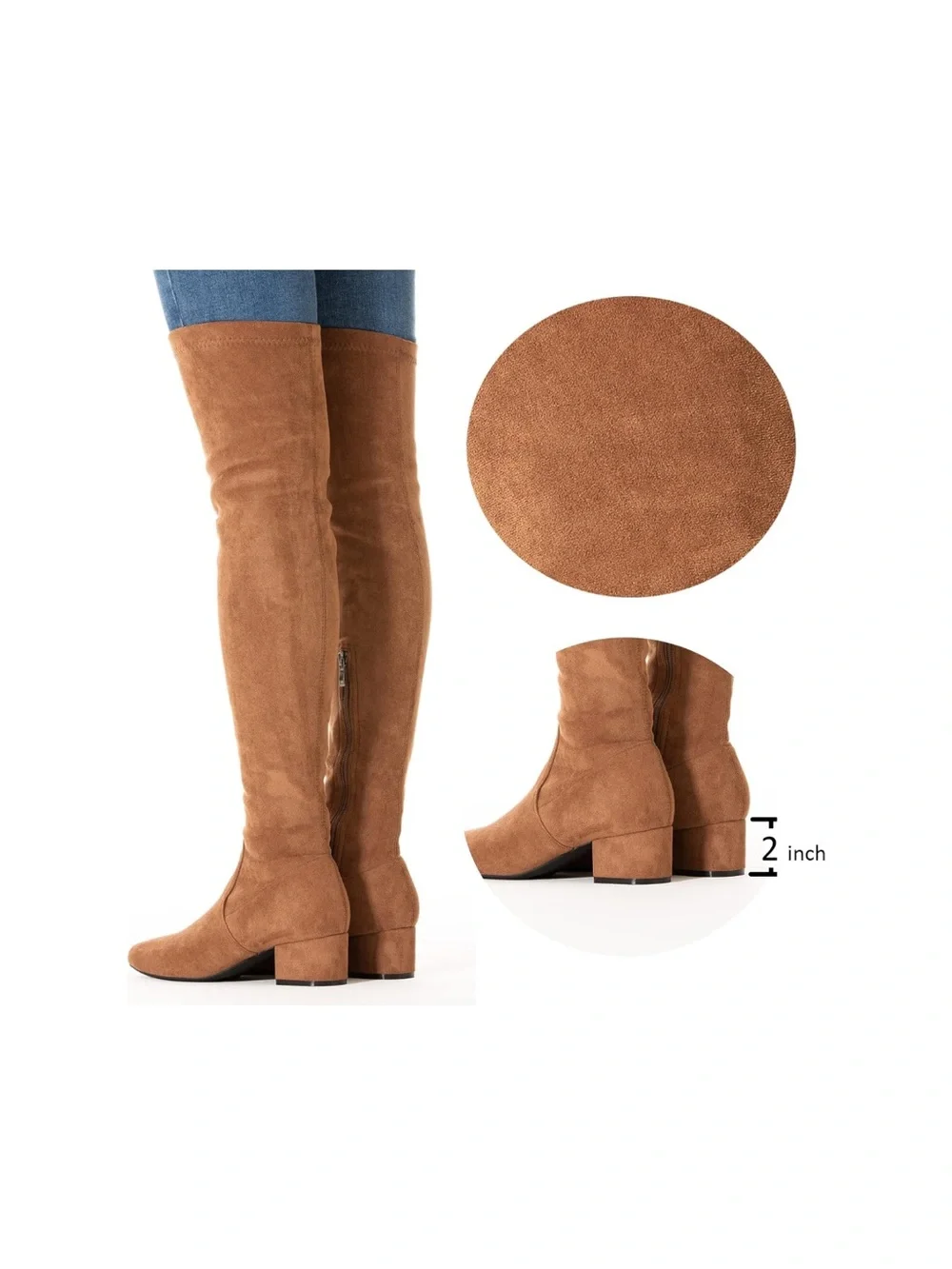 Over-the-Knee Suedette Block Heel Boots in Brown